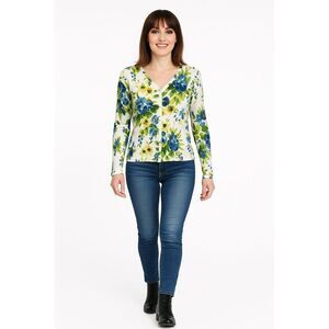 Charlotte Floral Striped Cotton Cardigan Green Size XL